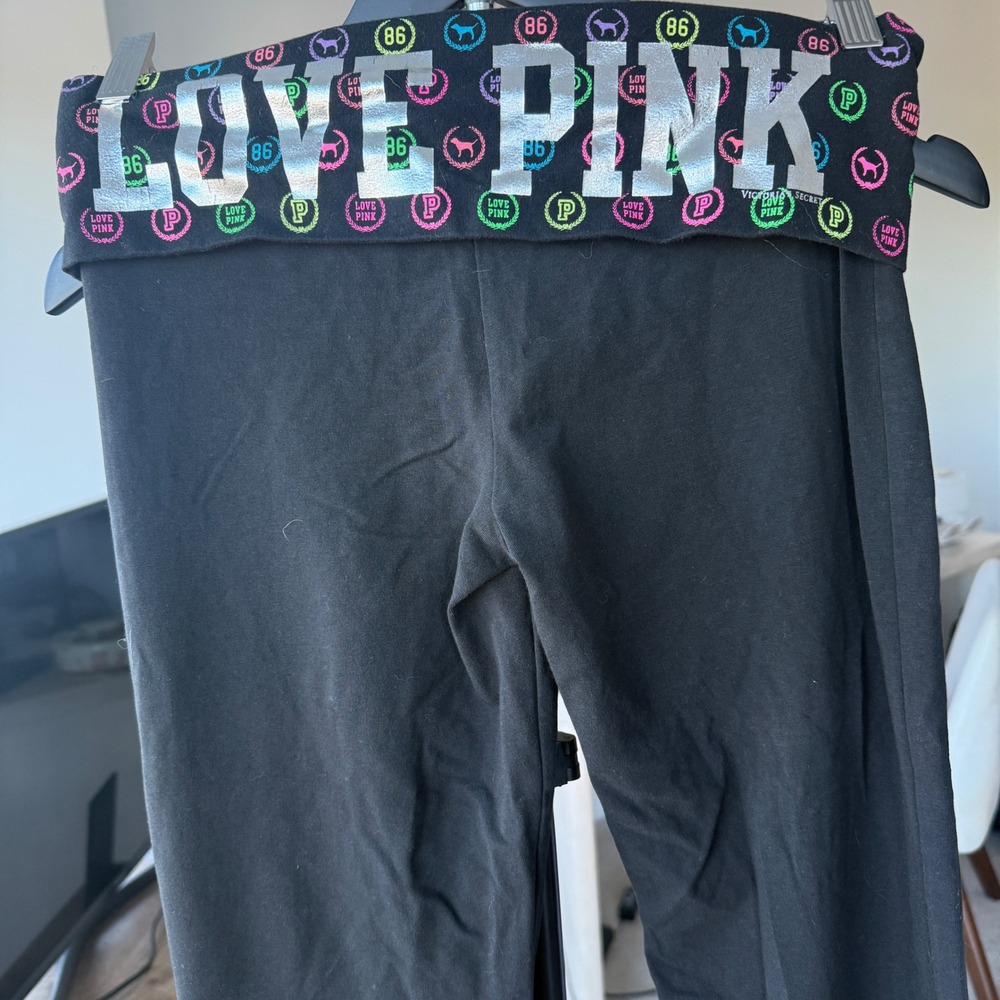 Victorias Secret Foldover Leggings Vintage Y2K Colorful Rainbow Logo Foil
